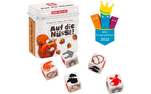Product afbeelding Game Factory Auf die N&uuml;sse W&uuml;rfelspiel f&uuml;r 2-4 Spieler ab 8 Jahren 1