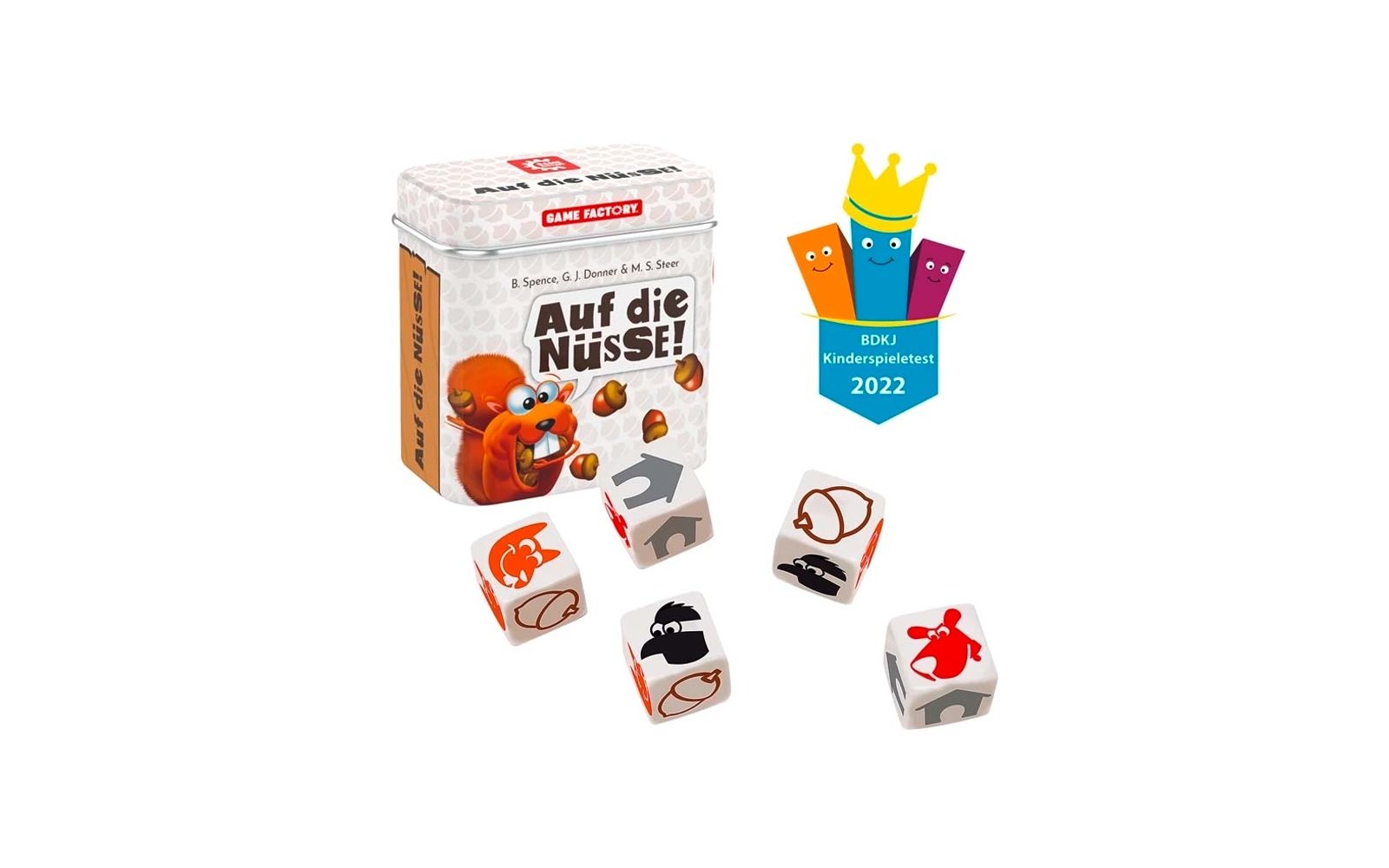 Product afbeelding Game Factory Auf die N&uuml;sse W&uuml;rfelspiel f&uuml;r 2-4 Spieler ab 8 Jahren 1