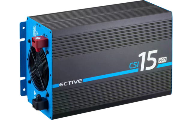 Onduleur noir et bleu avec ventilateur et étiquette 15