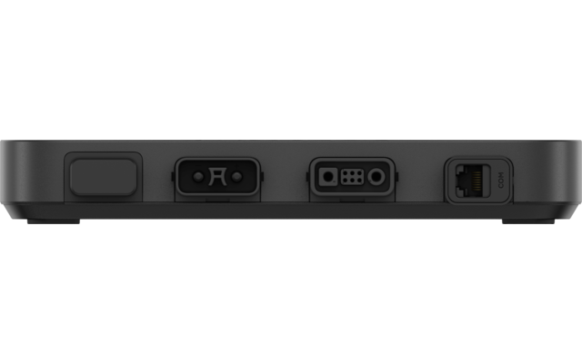Black electronic music mixer with buttons and knobs on a black surface