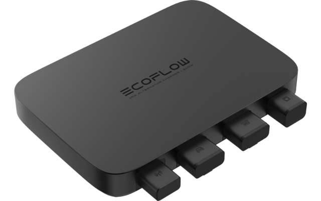 Black rectangular charger with four USB ports