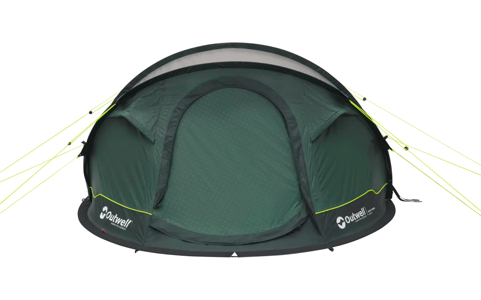 Grünes Zelt vor weißem Hintergrund