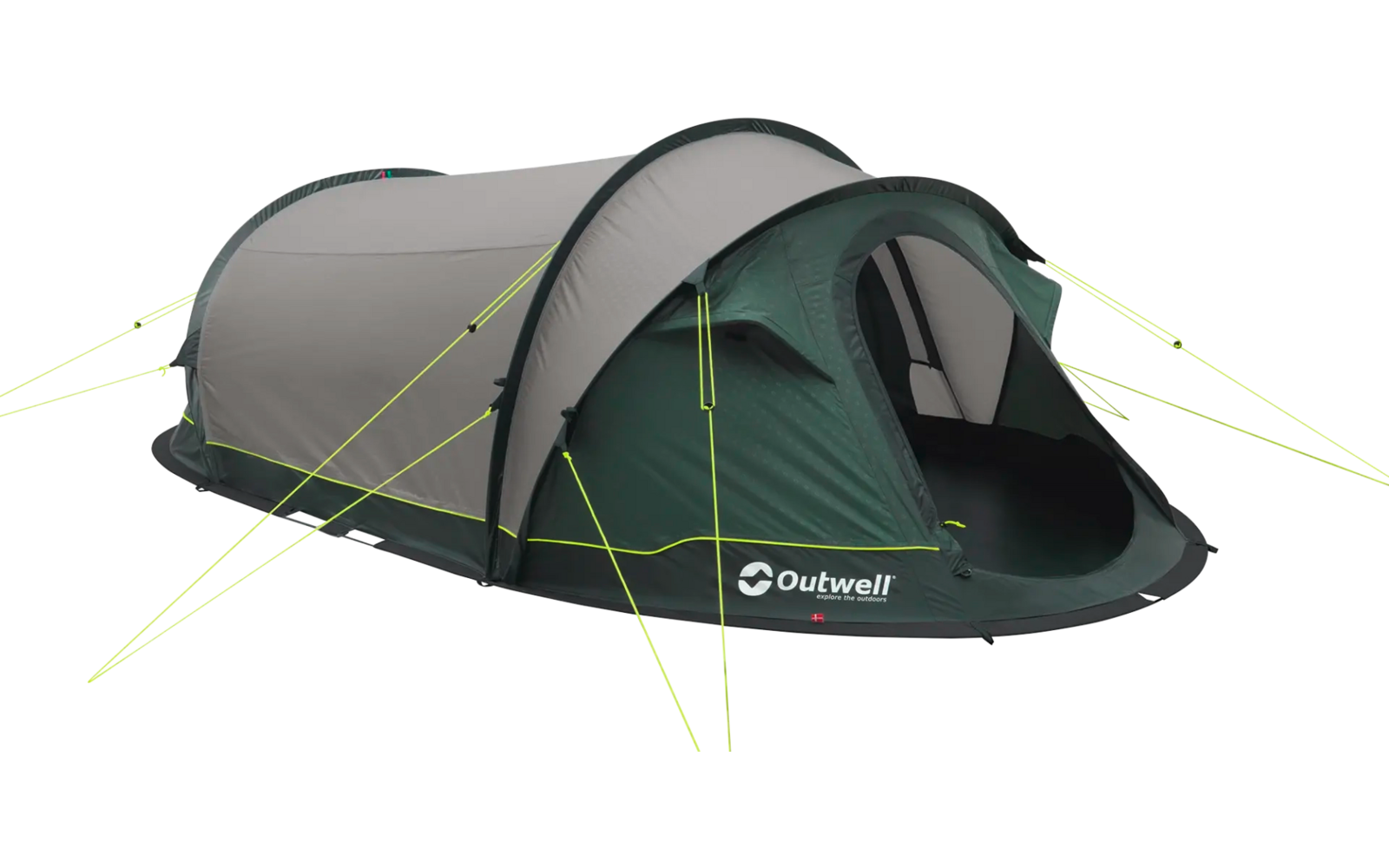 Grünes und graues Tunnelzelt auf weißem Hintergrund