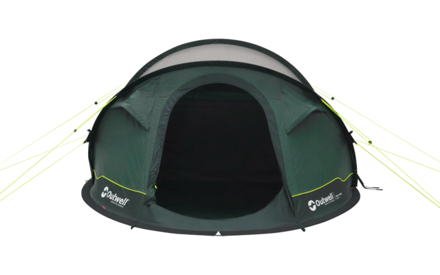 Grünes Campingzelt mit geöffnetem Eingang