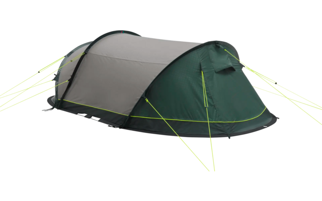 Grünes und graues Zelt mit Reißverschluss geöffnet, freistehend