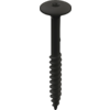 Schwarze Schraube mit rundem, flachem Kopf, zentraler Einkerbung, glattem zylindrischem Schaft und grobem Gewinde am unteren Ende