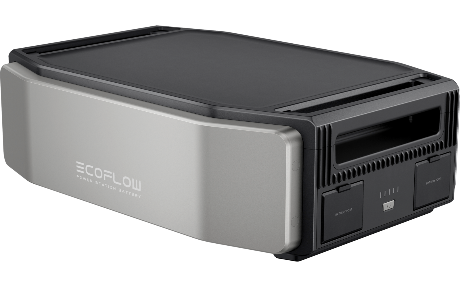 Un scanner gris et noir avec un couvercle transparent sur fond blanc