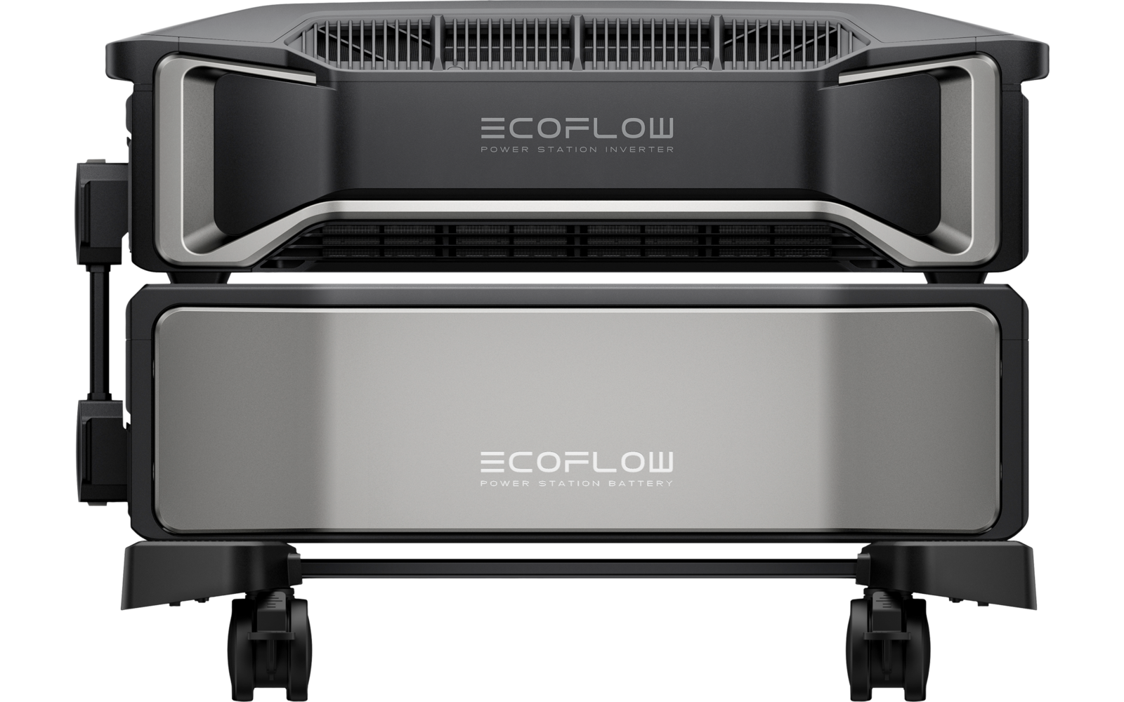 Deux valises roulantes noires empilées avec le logo ECOM-LUX