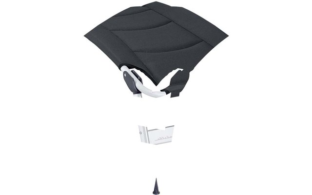 A black pet protective hood with a white cat design and light gray lining