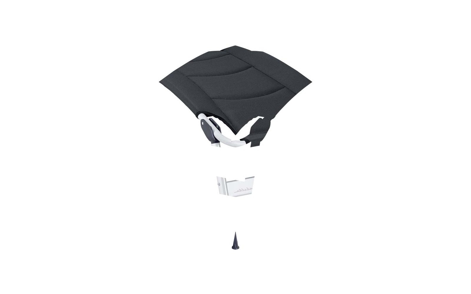 A black pet protective hood with a white cat design and light gray lining