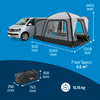 Camping-car avec auvent installé, dimensions et poids indiqués