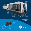 Camping-car avec auvent gris en U déplié, dimensions et poids indiqués