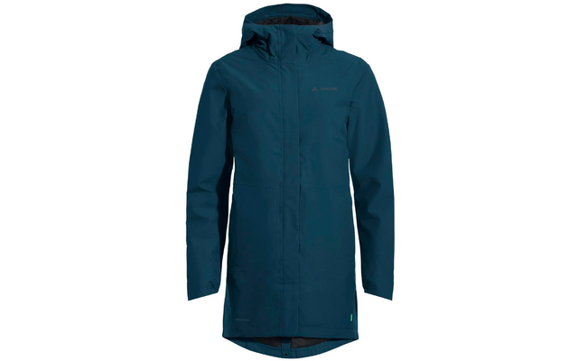 Dunkelblaue, lange Regenjacke mit Kapuze