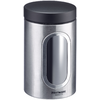 Boîte en acier inoxydable avec couvercle sombre, fenêtre ovale et inscription 'Westmark Quality'