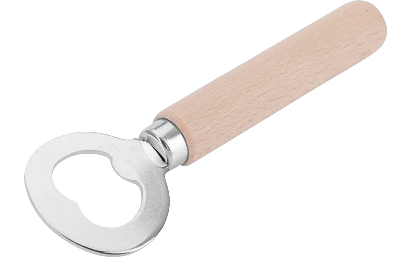 Metall-Flaschenöffner mit rundem Metallkopf und hellbraunem Holzgriff
