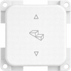 Weißes quadratisches Schalterelement mit kleinem Dreieck oben, kleinem Dreieck unten und dreistufigem Treppen-Symbol in der Mitte