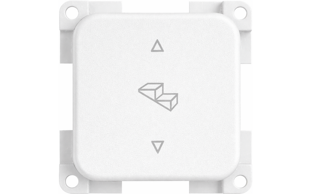 Weißes quadratisches Schalterelement mit kleinem Dreieck oben, kleinem Dreieck unten und dreistufigem Treppen-Symbol in der Mitte