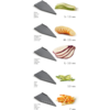 Sechs verschiedene Meeresfrüchte und deren Größenvergleich mit einem Lineal in Zentimetern