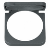 Dark gray square plastic frame with rounded corners and an open hinged lid, large circular cutout in the center on a white background
