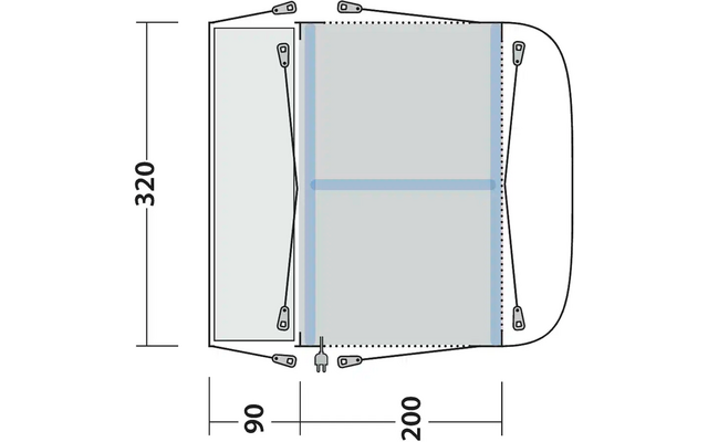 Technische Zeichnung mit Maßen von 320 mm Höhe, 200 mm Breite und 90 mm Tiefe