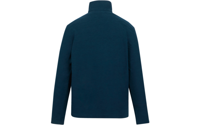 Rückansicht eines dunkelblauen Sweatshirts mit Stehkragen