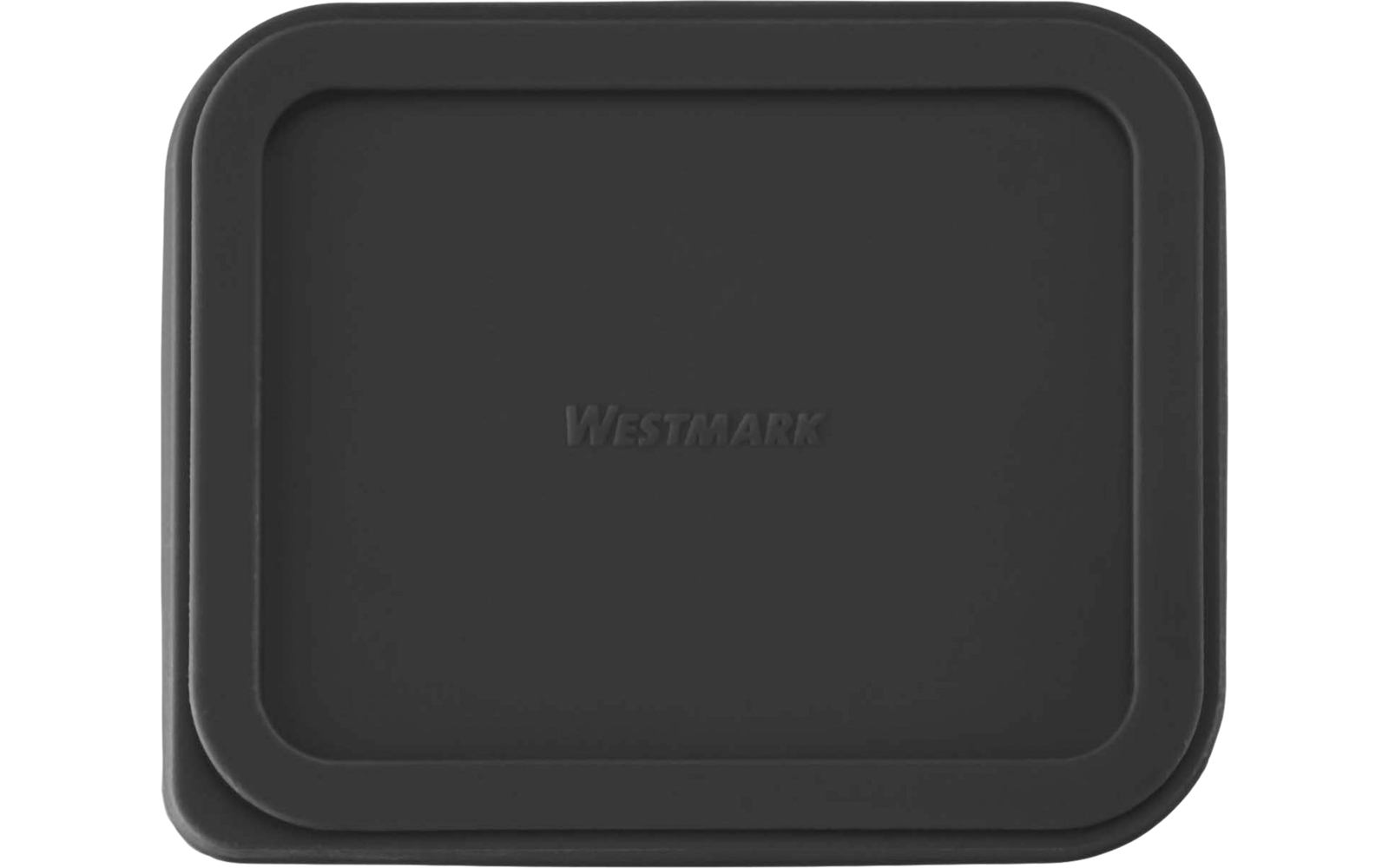 Couvercle rectangulaire noir à coins arrondis avec inscription en relief 'Westmark' au centre