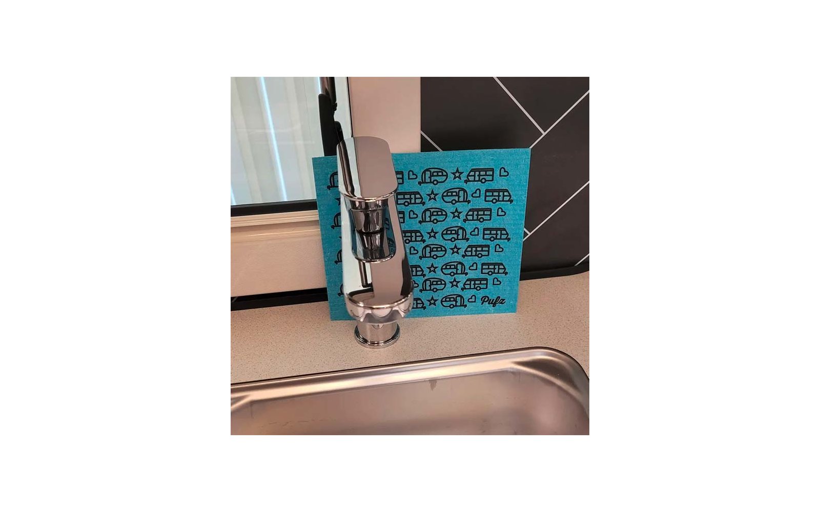 Produktbild Pufz Schwedisches Sp&uuml;ltuch mit Wohnwagenmotiv 17 x 20 cm 1