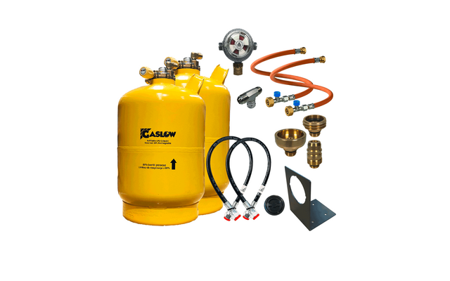 Gaslow LPG Doppel-Zylinder-Kit mit Einfüllstutzen und Stutzenhalterung 6 kg