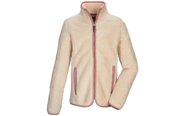 Beige Fleecejacke mit Reißverschluss und roten Details