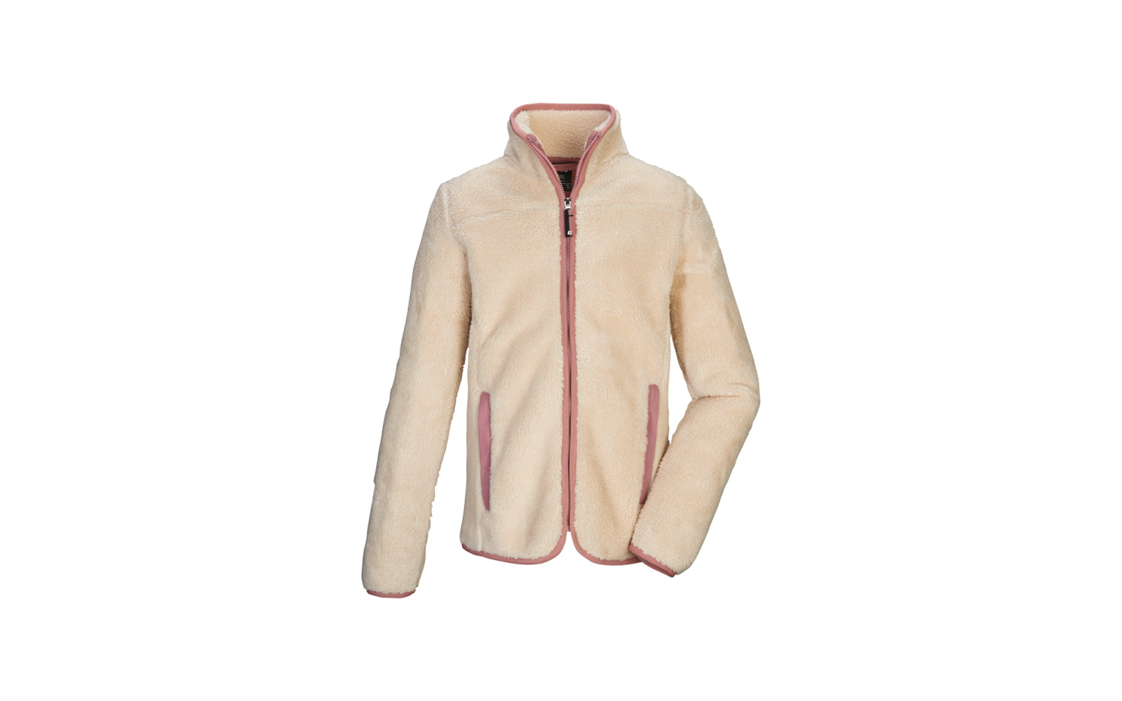 Beige Fleecejacke mit Reißverschluss und roten Details