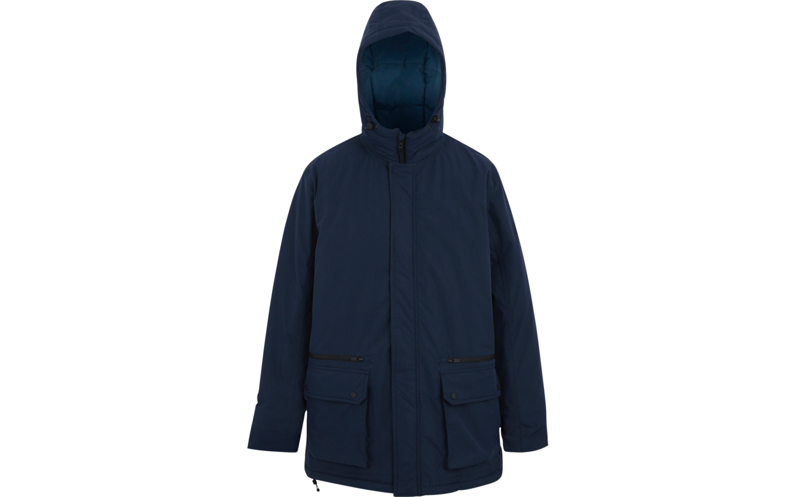 Dunkelblaue Kapuzenjacke mit zwei Taschen vorne