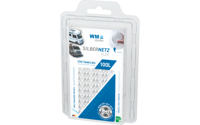 Empaque de un absorbente de contenido de tanque Silbernetz Flex de 15 litros en blister de plástico con piezas de material blanco tipo red visibles