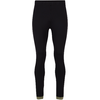 Schwarze enge Leggings mit elastischem Bund und olivgrünen Bündchen an den Knöcheln, Vorderansicht auf weißem Hintergrund