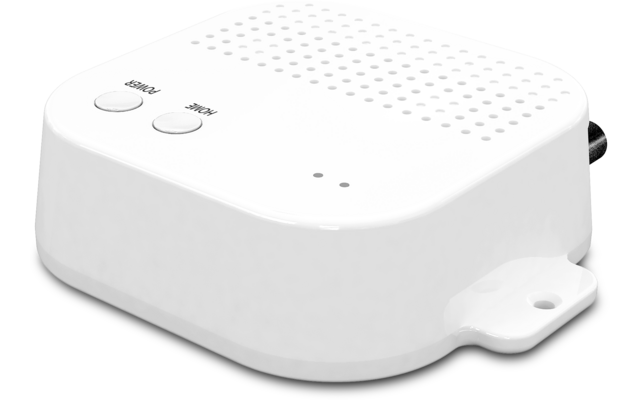 White rectangular electronic device with rounded corners and two buttons on the surface
