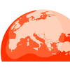 Red globe on white background showing Europe