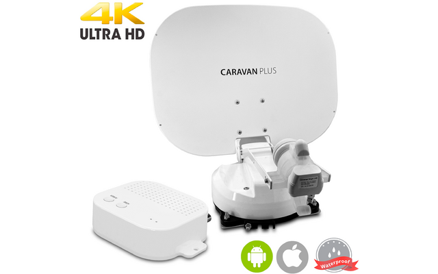 Weiße Überwachungskamera mit Wandhalterung und einer weißen Steuerbox mit LED-Anzeigen, darunter verschiedene Symbole