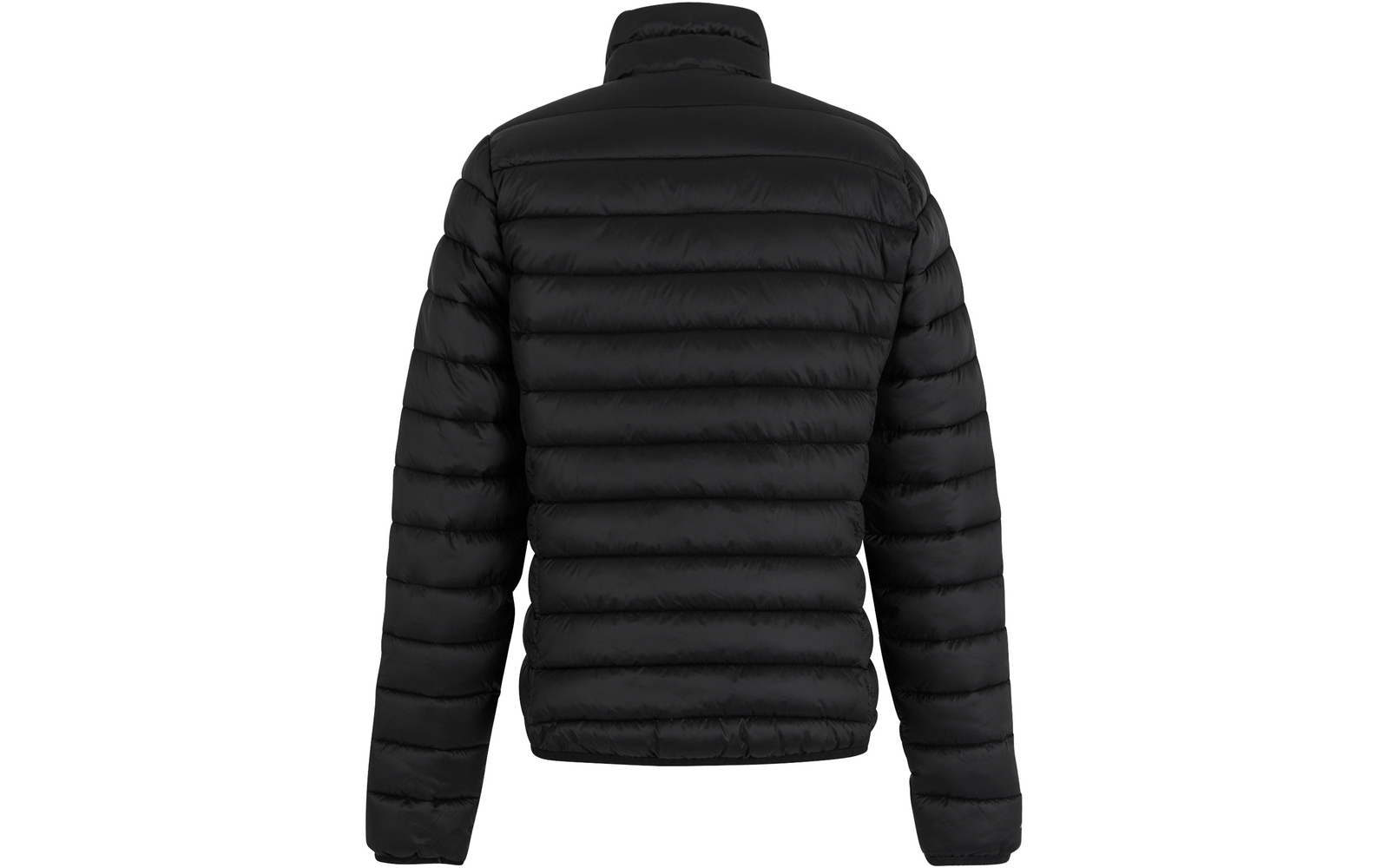 Schwarze Steppjacke von hinten, mit Steppmuster und Stehkragen