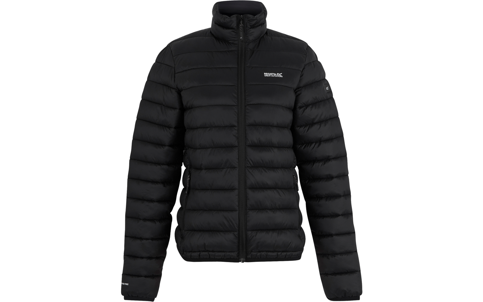 Schwarze Daunenjacke mit Reißverschluss und Stehkragen