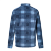 Achteraanzicht van een overhemd met lange mouwen, kraag en blauw ruitpatroon
