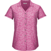 Rosa Kurzarm-Bluse mit kleinem weißem Blumenmuster, Kragen und durchgehender Knopfleiste