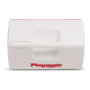 Weißes rechteckiges Gerät mit mittigem horizontalem Hebel und rotem 'Playmate'-Schriftzug vorne