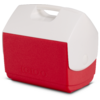 Weiße und rote Kunststoff-Kühlbox mit Tragegriff; vorne geprägtes IGLOO-Logo