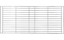 Ein rechteckiges, metallisches Grillrost mit parallelen Streben