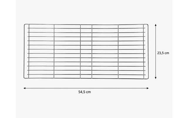Rectangular wire grid with horizontal and vertical wires; horizontal arrow with measurement '54,5 cm' below, vertical arrow with measurement '23,5 cm' at right; white background