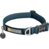 Collier pour chien bleu sarcelle en nylon avec boucle en plastique, anneau en D métallique, étiquette tissu "RUFFWEAR" et médaille métallique ronde