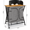 Foldable desk with laptop and gray fabric curtain, dimensions shown