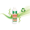 Weiße Flasche mit grünem Etikett, auf dem 'ECO CLEAN' und 'Spülmaschinenkonzentrat' steht; grüne Blätter, geschwungene grüne Linien und Recycling-Symbol auf weißem Hintergrund