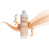 Botella de plástico blanca con etiqueta beige-naranja que dice 'Berger SANI FINO Spülwasserkonzentrat', ondas y hojas estilizadas en tonos naranja-marrón sobre fondo blanco