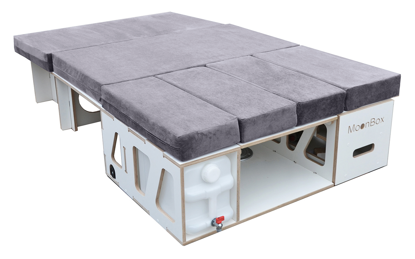 Grauer solarbetriebener Roboter mit rechteckiger Form auf weißem Hintergrund