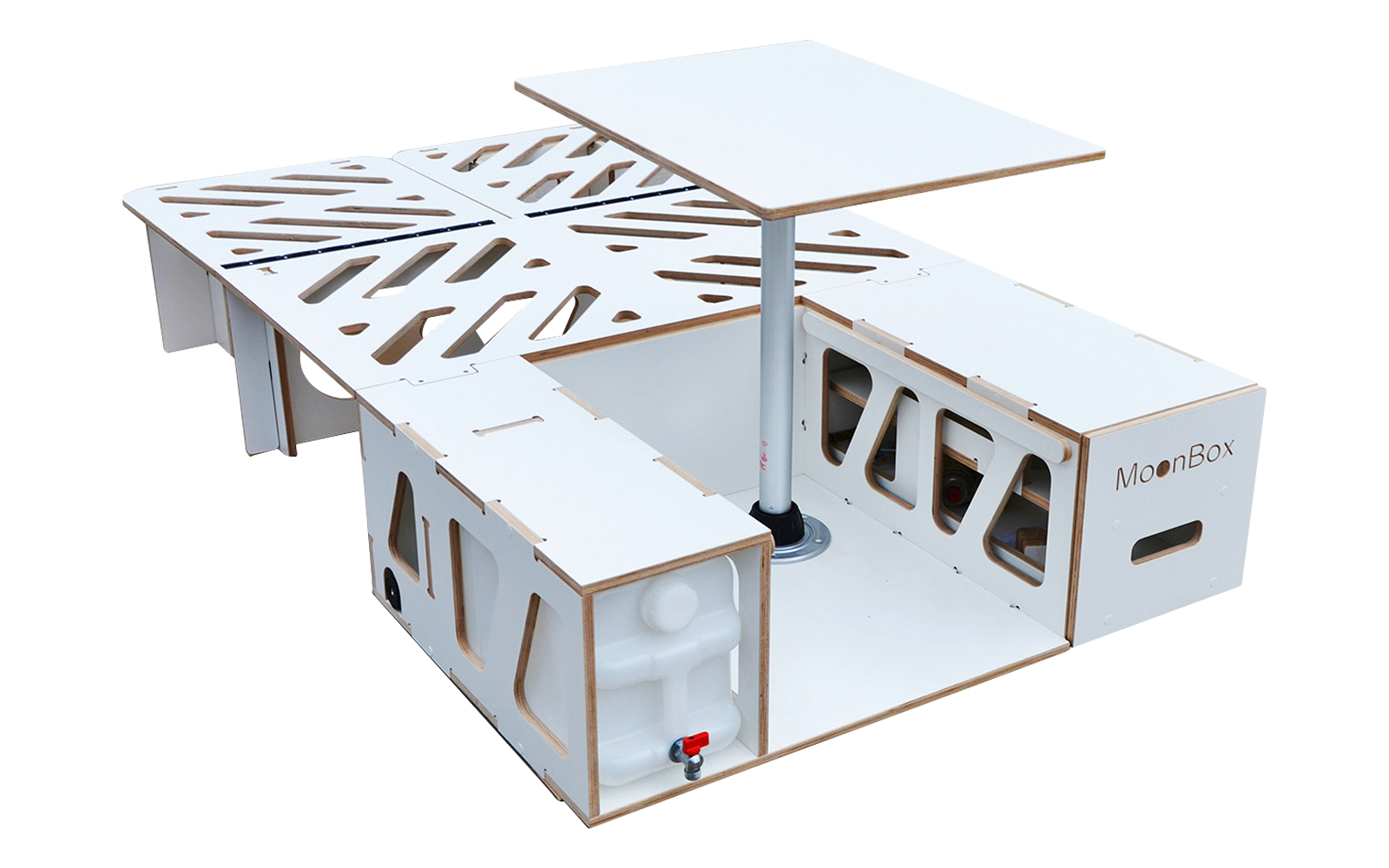 Gril solaire pliable blanc avec panneau solaire intégré et réservoir d'eau